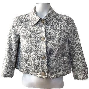 THEORY Ivory & Black Textured Cotton
Blend Cropped Jacket